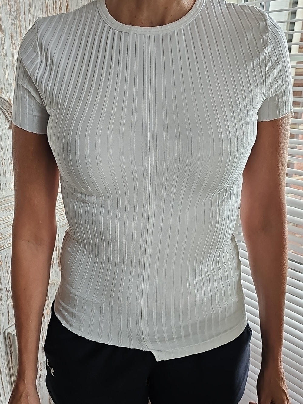 Helmut Lang White Ribbed Short Sleeve Tee - Size S